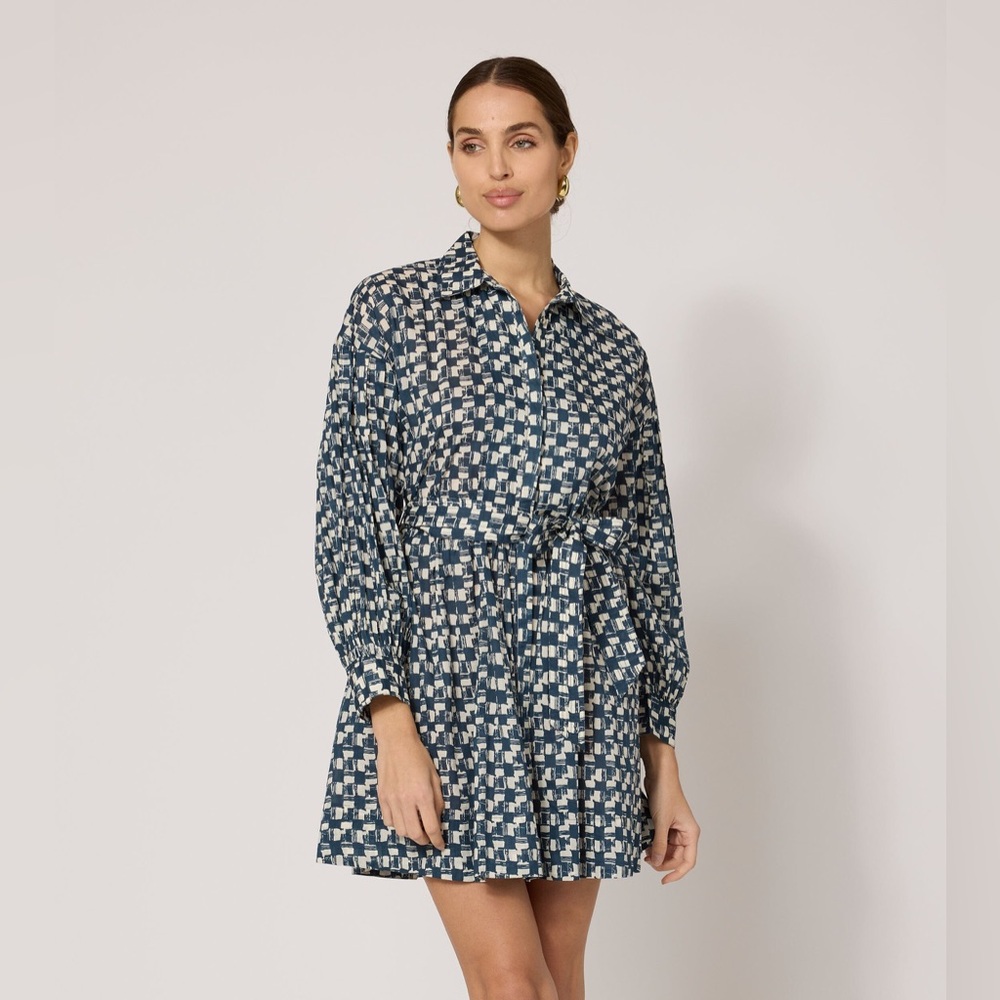 Cleobella Navy and White Checkered Blouse Mini Dress - Colette Biarittz
